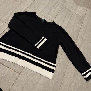 Faith & Zoe Black White Stripe Crew Neck Knit Long Sleeve Sweater Size XL